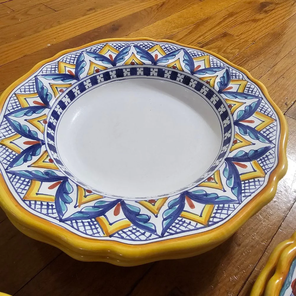 Ceramiche Casola Dinnerware Set of 7 White Yellow Blue